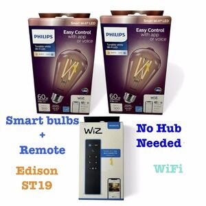 Philips WiZ ST19 Edison Smart Bulbs 2 Pack WiFi Tunable White E26 + Wiz remote